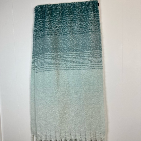 Chunky Knit Teal Aqua Fringe Wrap Scarf 21x80 - Picture 4 of 9